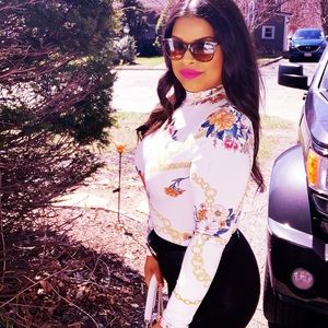 White long sleeve chain bodysuit top